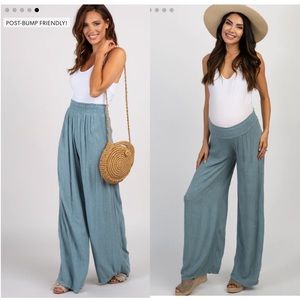 Blue Floral Crochet Detail Maternity Pants